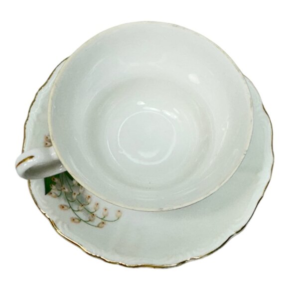Vintage Lily of the Valley Pedestal Tea Cup & Saucer Gold Trim Made in Japan - Picture 3 of 9